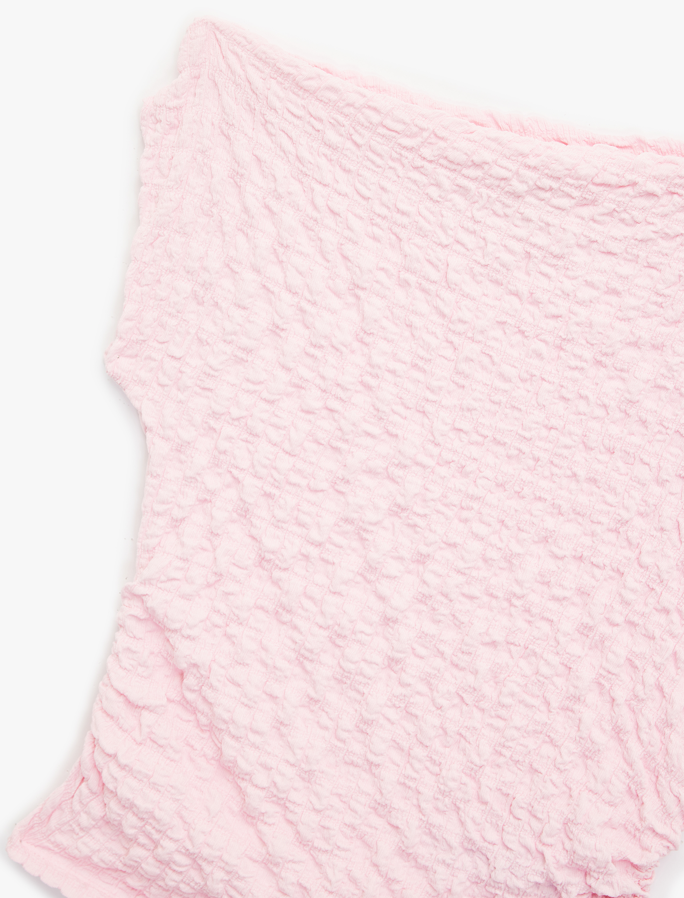   Bürümcük Kumaş Kolsuz Dokulu Asimetrik Yaka Crop Üst