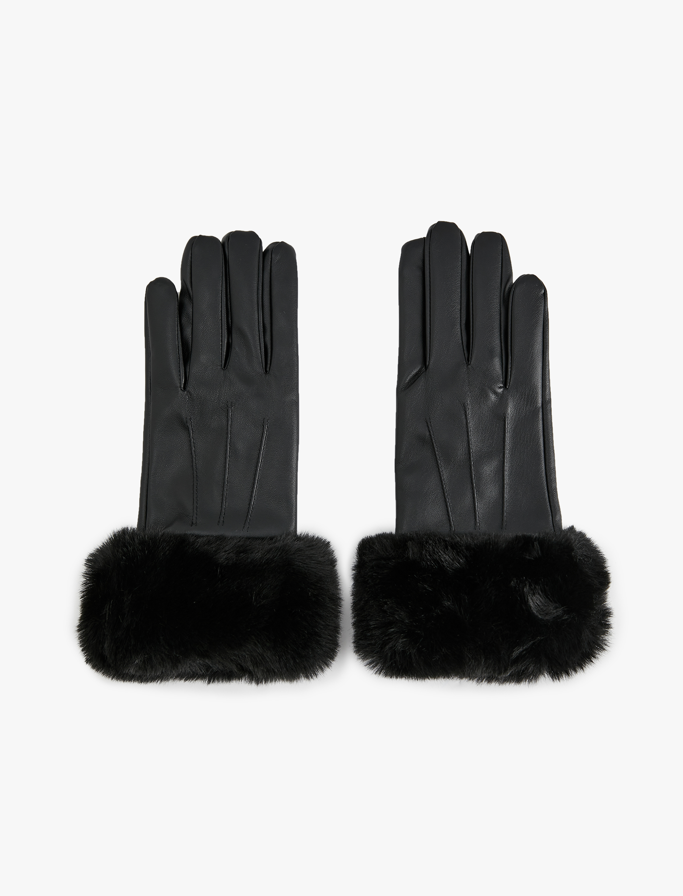  Kadın Suni Kürk Detaylı Suni Deri Eldiven
