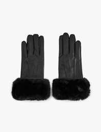 Suni Kürk Detaylı Suni Deri Eldiven