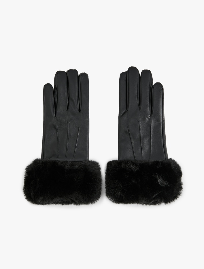 Kadın Suni Kürk Detaylı Suni Deri Eldiven