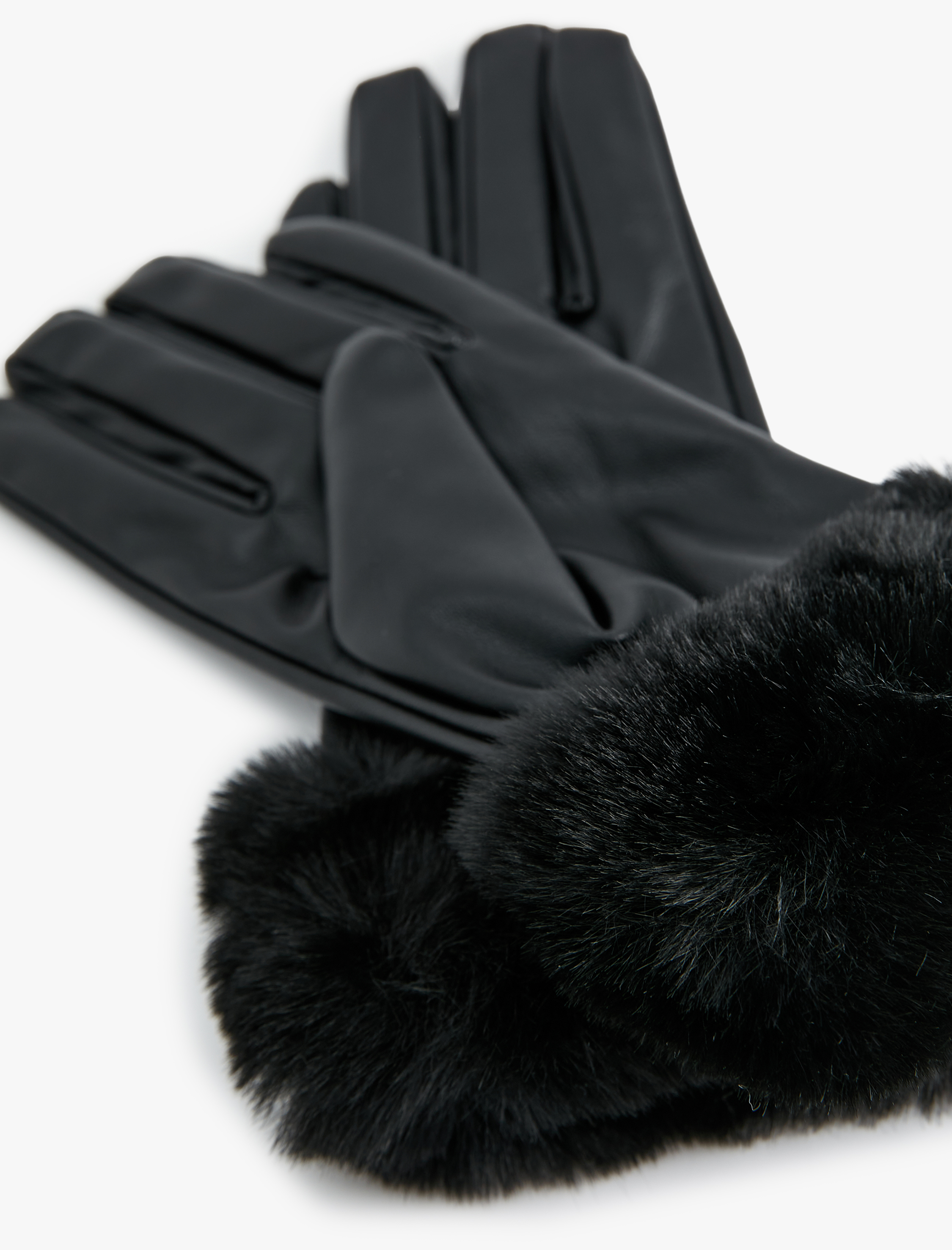  Kadın Suni Kürk Detaylı Suni Deri Eldiven