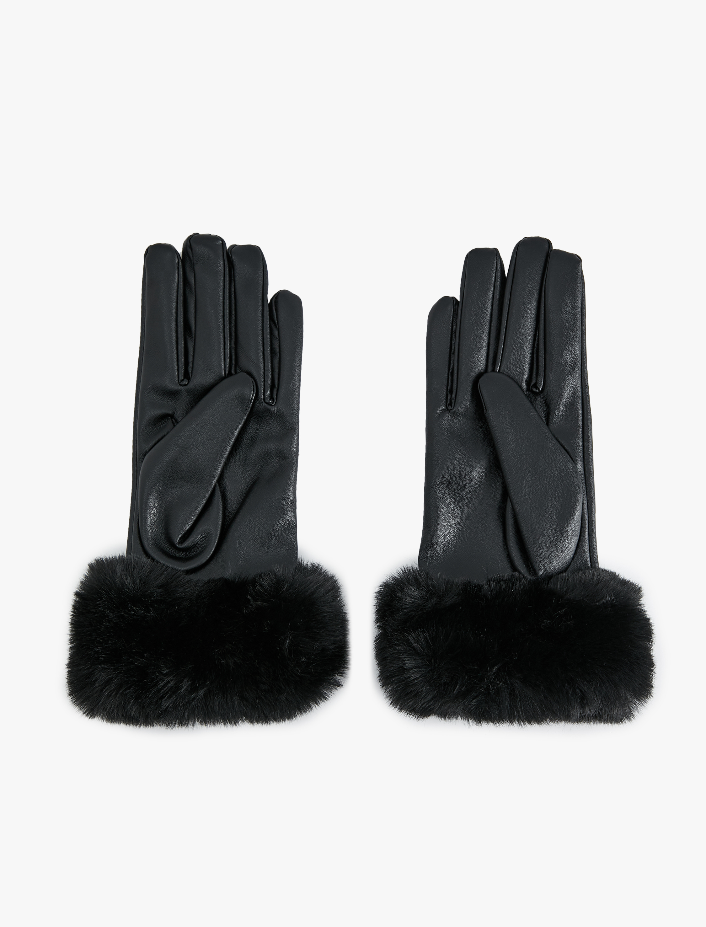  Kadın Suni Kürk Detaylı Suni Deri Eldiven
