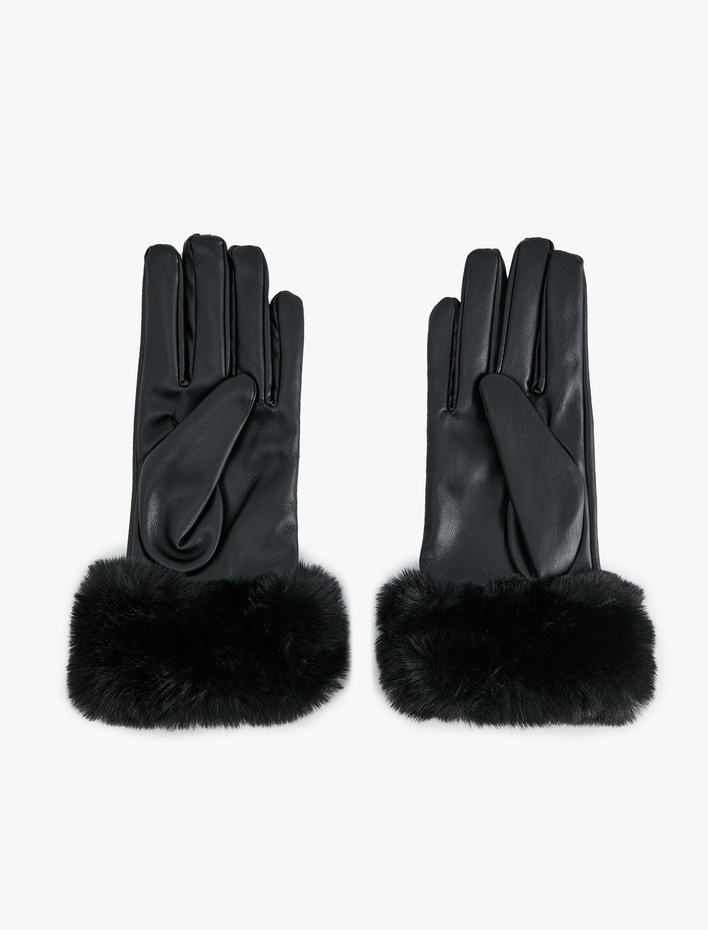 Kadın Suni Kürk Detaylı Suni Deri Eldiven
