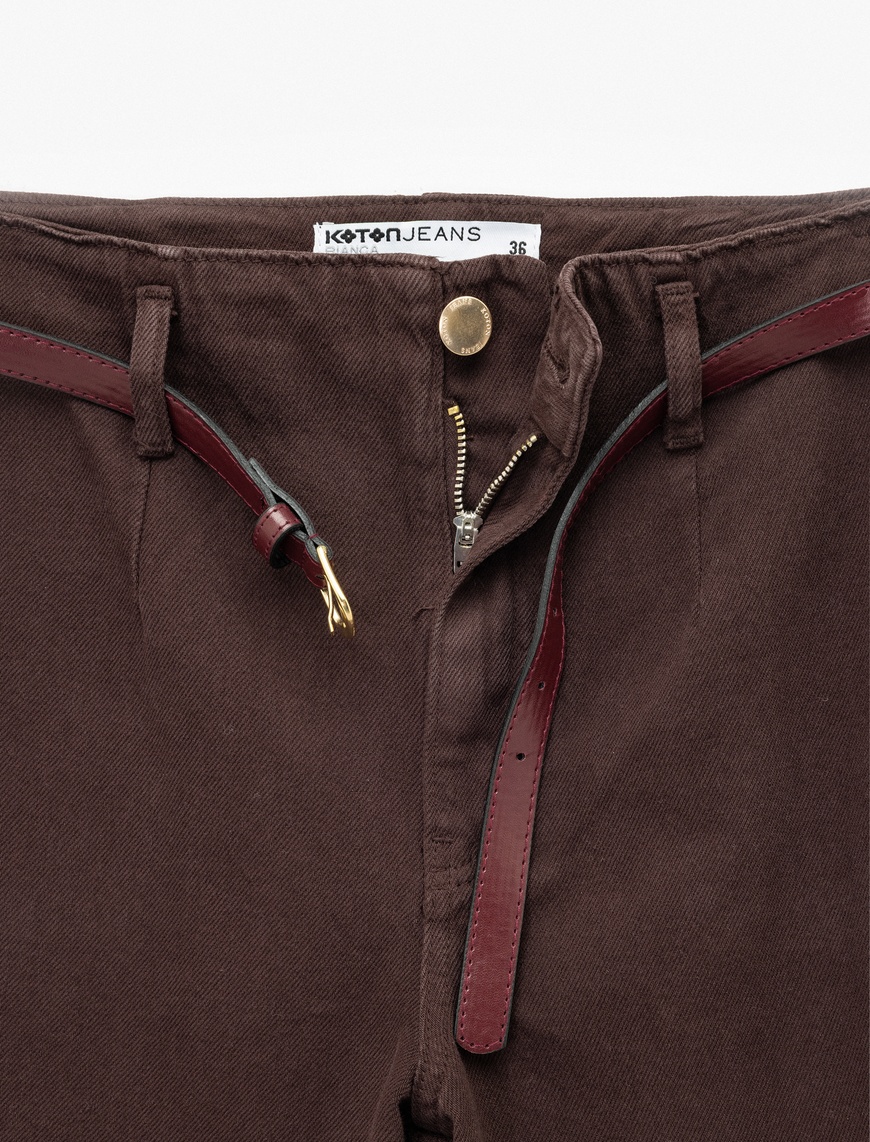   Pamuklu Geniş Paça Kemerli Crop Pantolon - Wide Leg Jeans