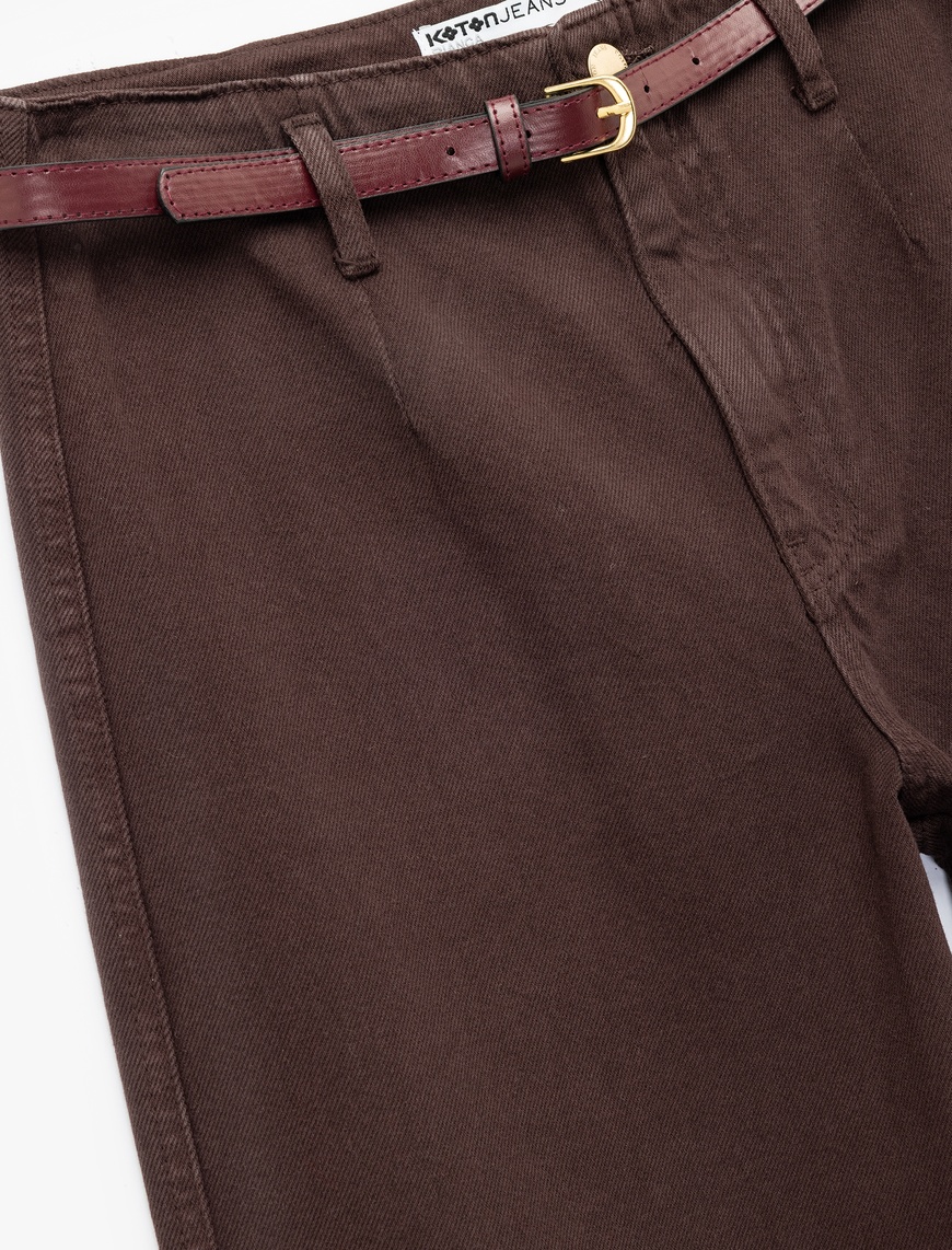   Pamuklu Geniş Paça Kemerli Crop Pantolon - Wide Leg Jeans