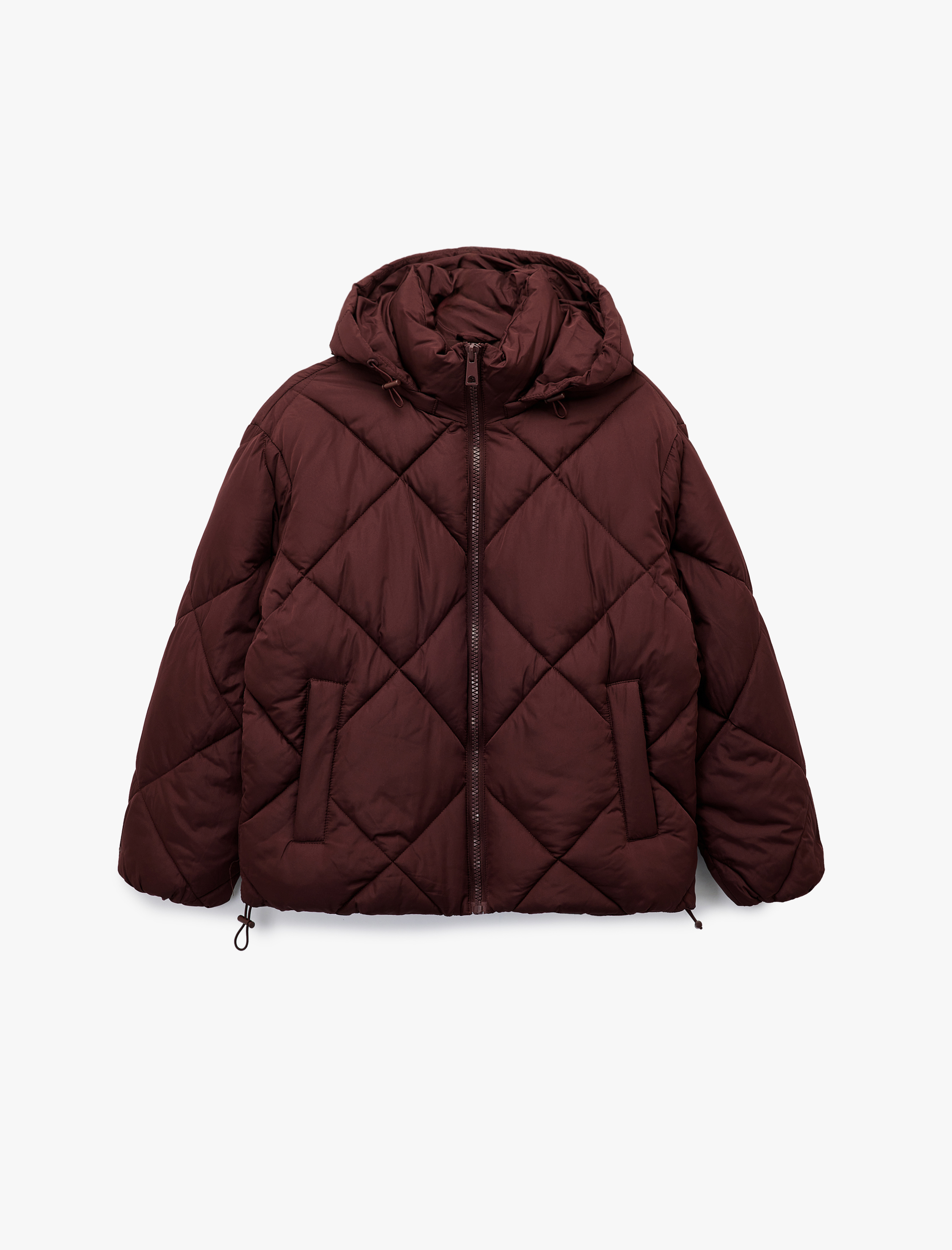 Polar Cep Detaylı Uzun Kollu Fermuarlı Su İtici Kapşonlu Kapitone Mont