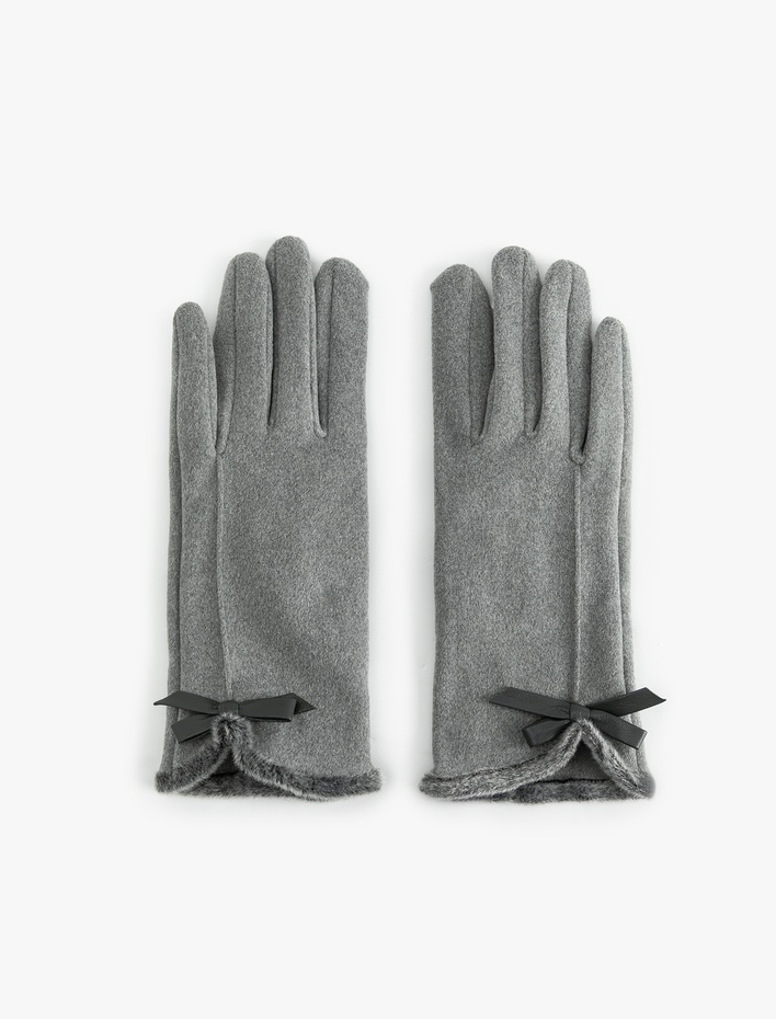 Kadın Kurdeleli Suni Kürk Detaylı Eldiven