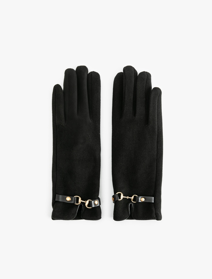 Kadın Süet Görünümlü Kemerli Eldiven