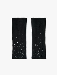 Viskon Karışımlı Taş Detaylı Kesik Parmaklı Eldiven