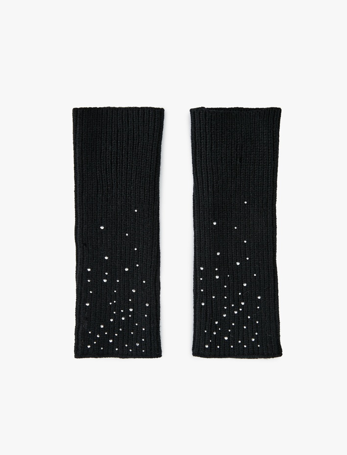 Kadın Viskon Karışımlı Taş Detaylı Kesik Parmaklı Eldiven