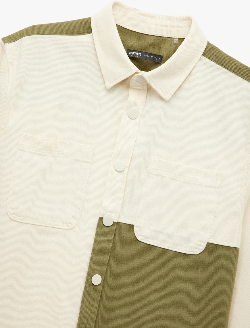   Regular Fit Renk Kontrastlı Pamuklu Gabardin Uzun Kollu Klasik Yaka Gömlek