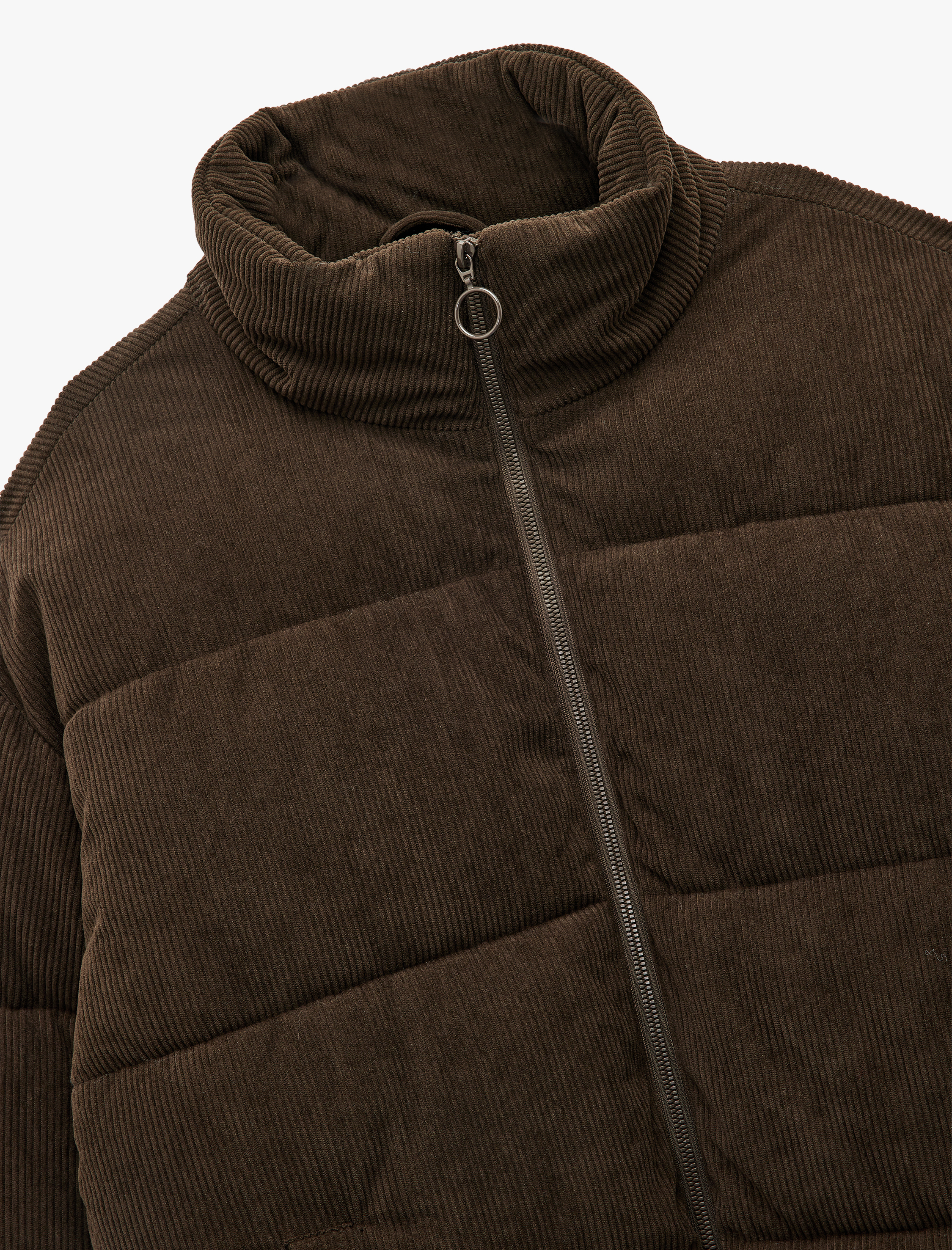   Dik Yaka Uzun Kollu Cep Detaylı Fermuarlı Fitilli Kadife Kışlık Şişme Mont