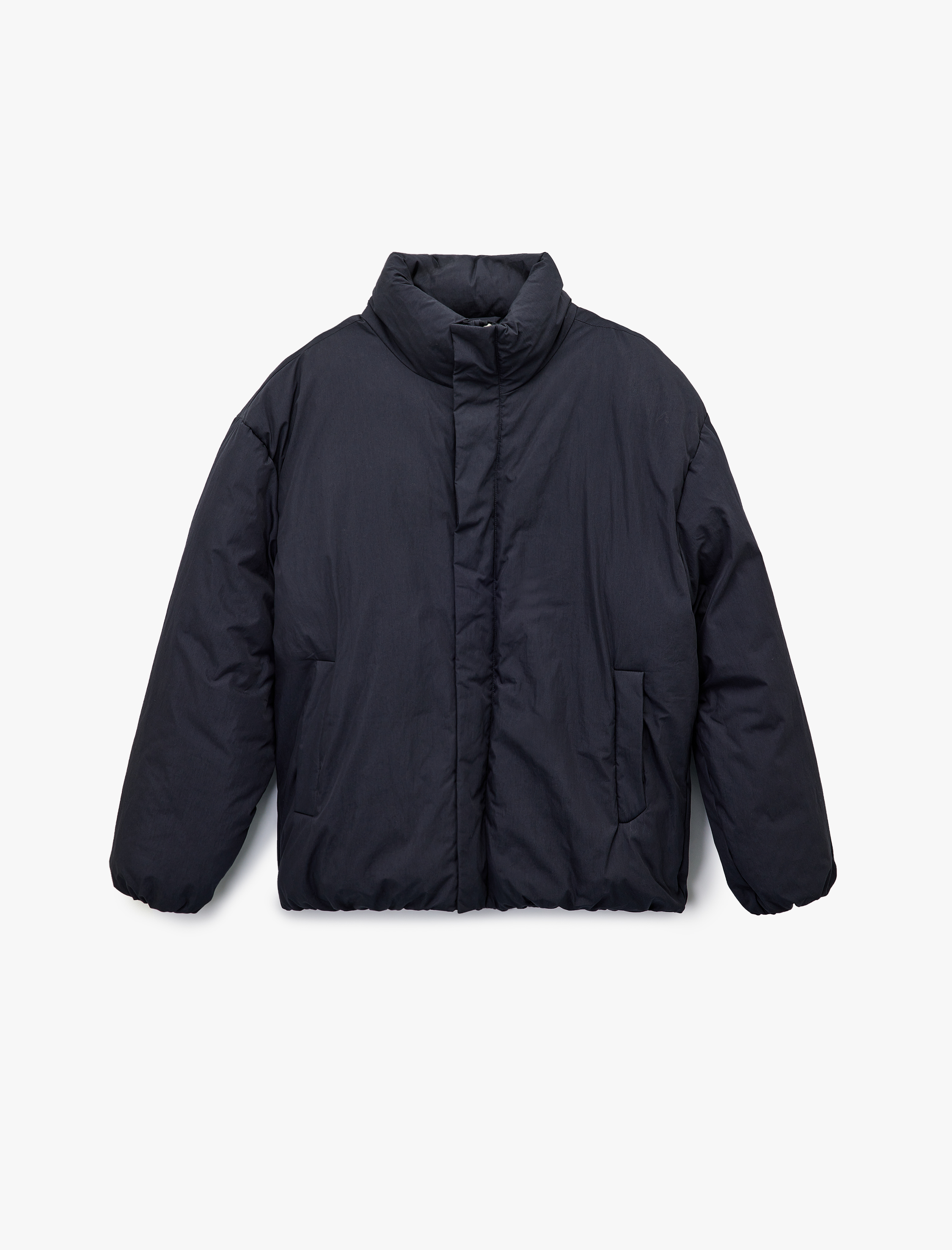   Uzun Kollu Fermuarlı Dik Yaka Kışlık Şişme Mont