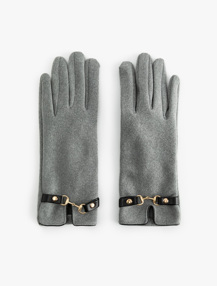 Kadın Süet Görünümlü Kemerli Eldiven