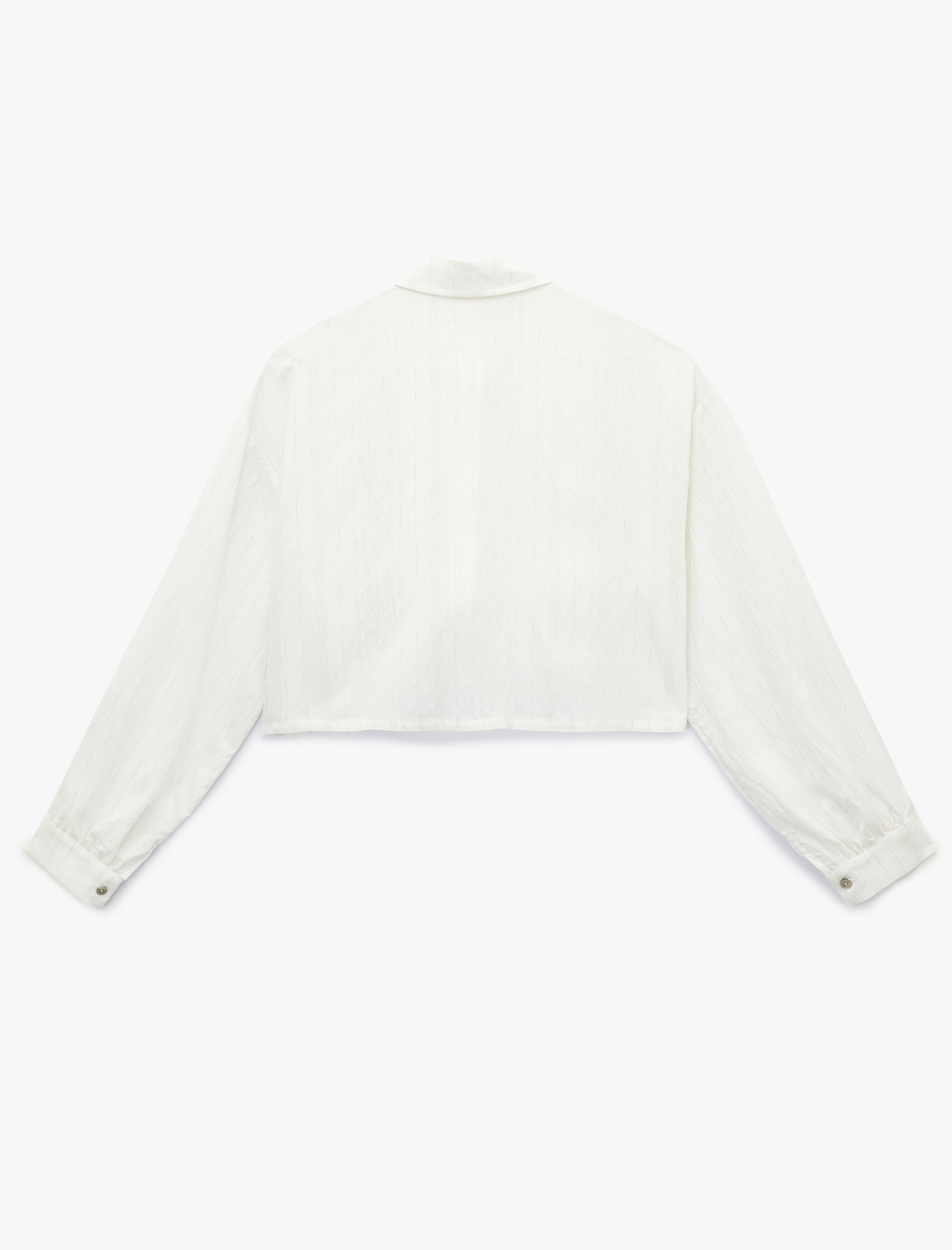   Keten Viskon Karışımlı Kapaklı Aplike Cep Detaylı Uzun Kollu Crop Gömlek