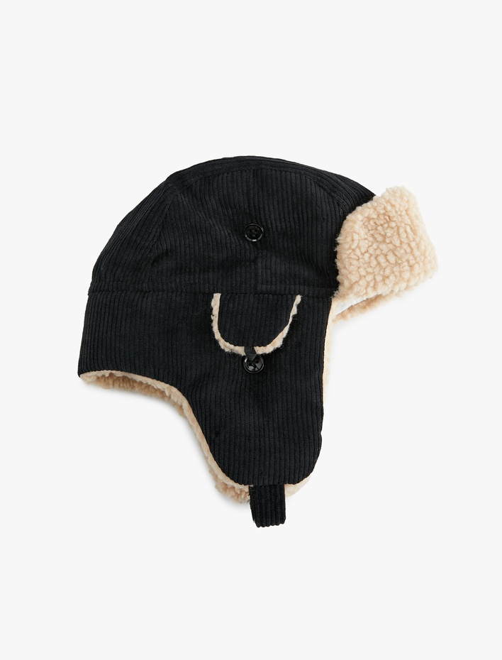 Erkek Çocuk Peluş Detaylı Kadife Pilot Şapka