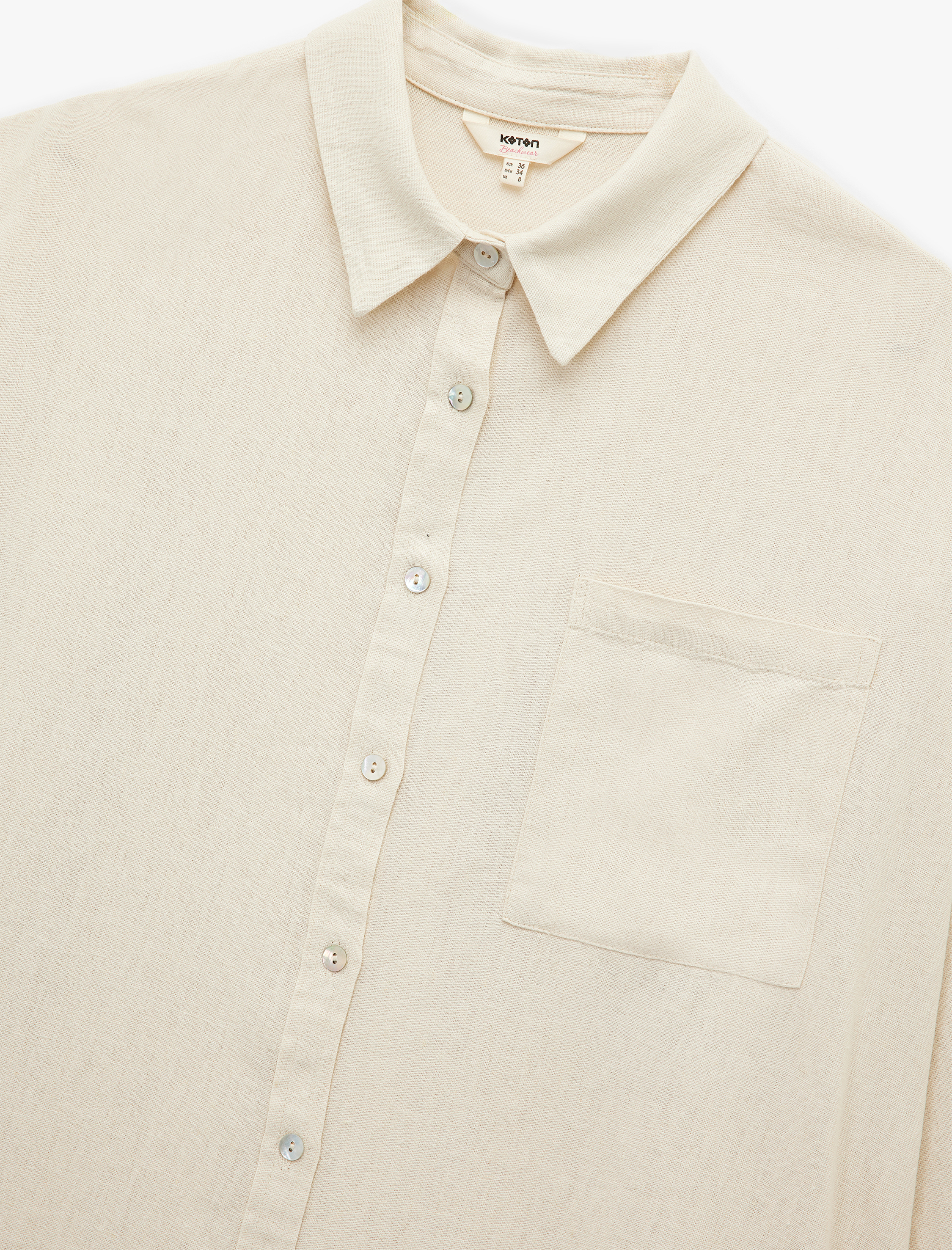   Rahat Kalıp Uzun Kollu Cep Detaylı Keten Plaj Gömleği