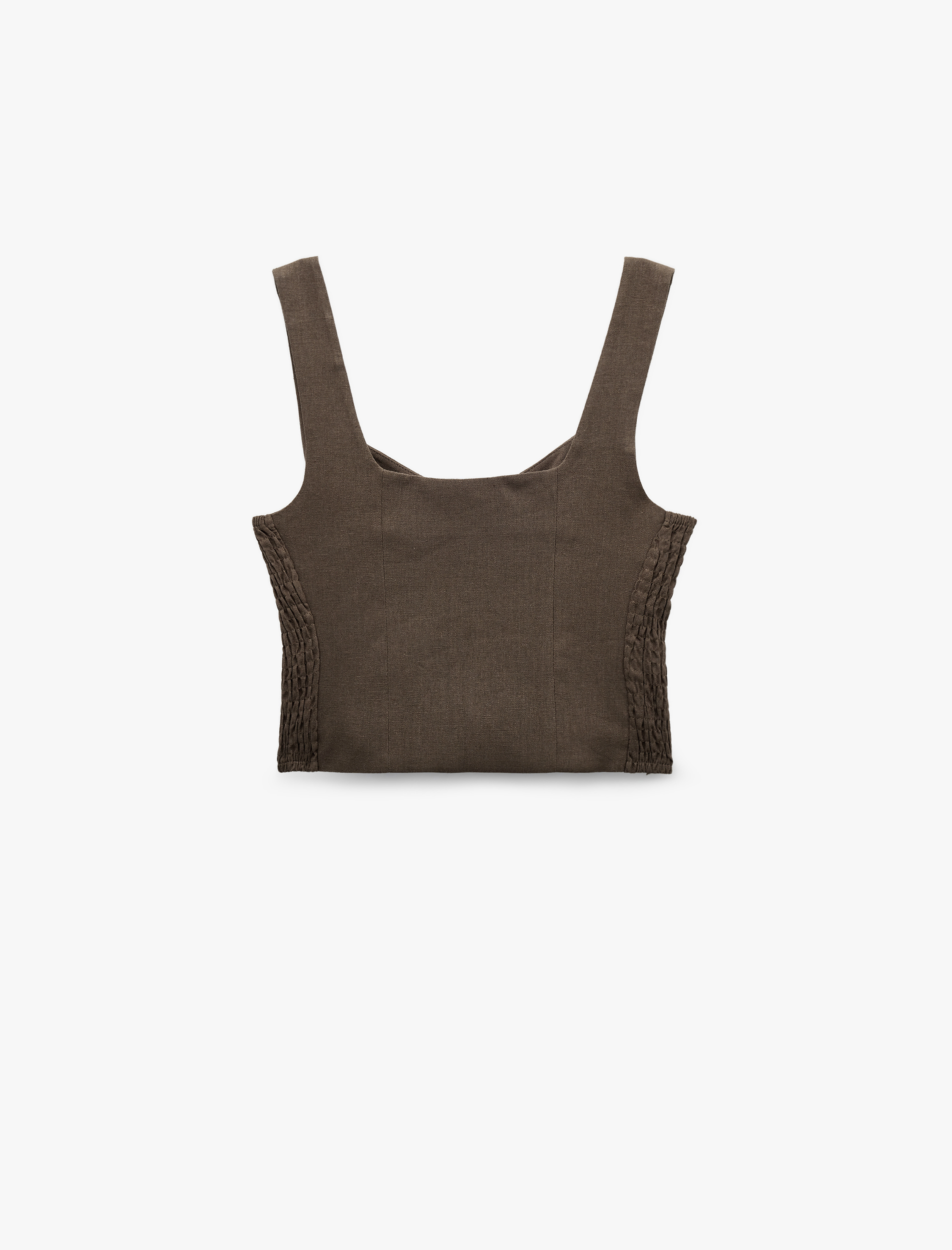   Astarlı Düğmeli Askılı Keten Crop Bluz