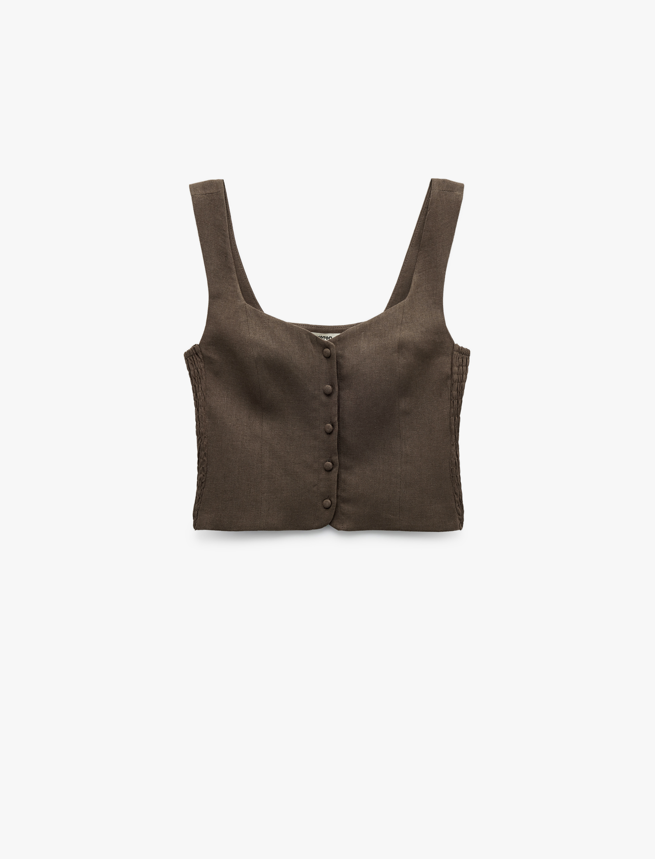   Astarlı Düğmeli Askılı Keten Crop Bluz