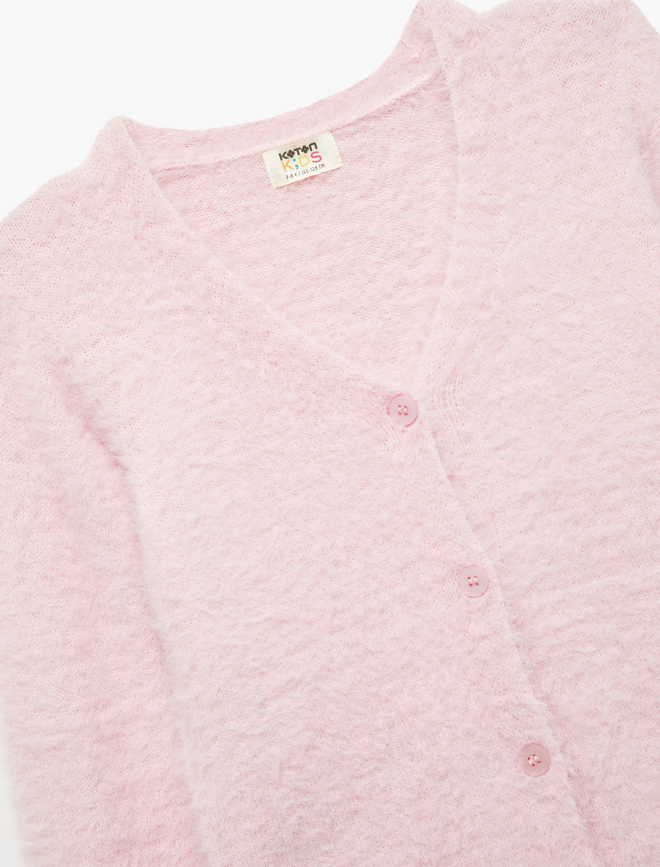  Kız Çocuk V Yaka Düğmeli Uzun Kollu Basic Hırka