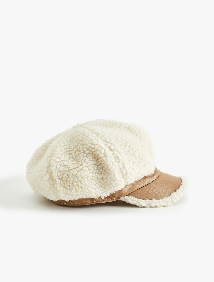 Kadın Peluş Detaylı Kep Şapka