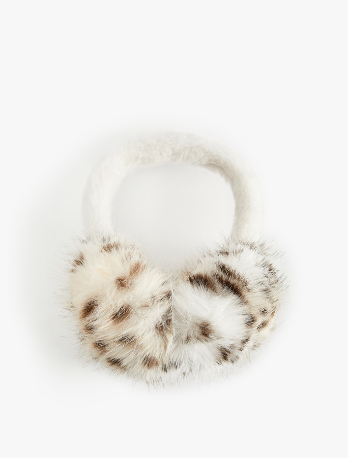 Kadın Leopar Desenli Peluş Kulaklık