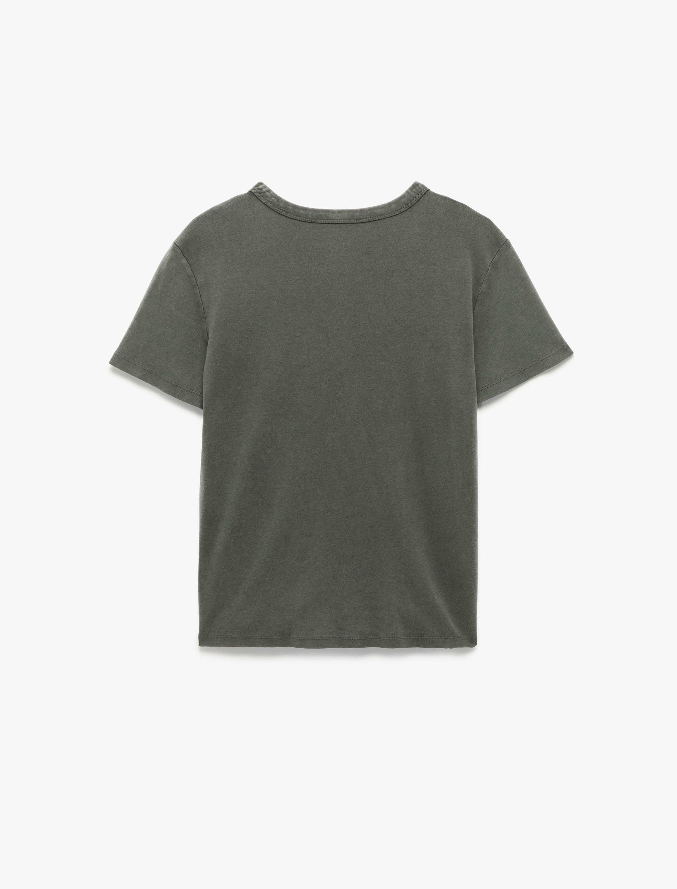   Pamuklu Soluk Efektli Kısa Kollu Bisiklet Yaka Tişört