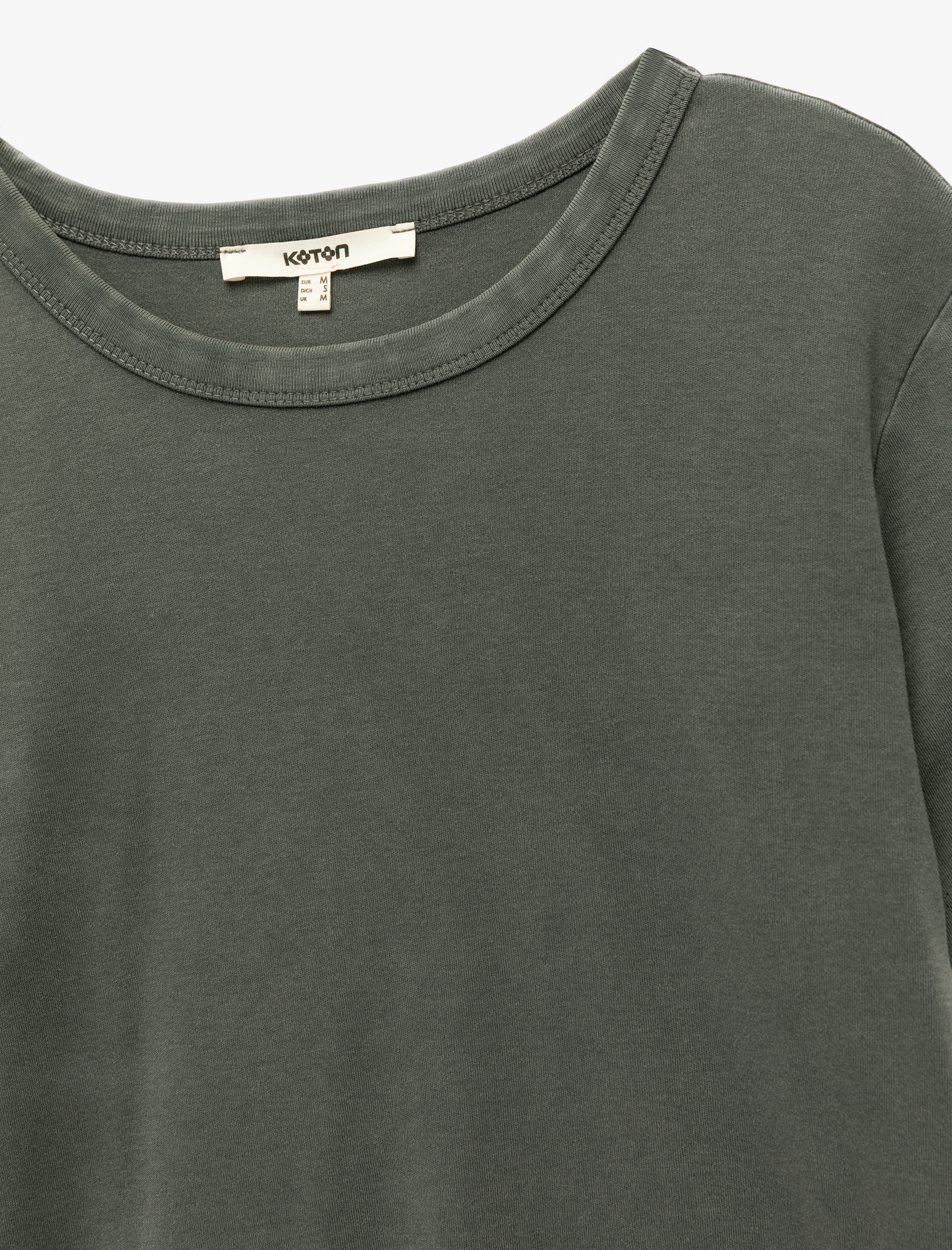   Pamuklu Soluk Efektli Kısa Kollu Bisiklet Yaka Tişört