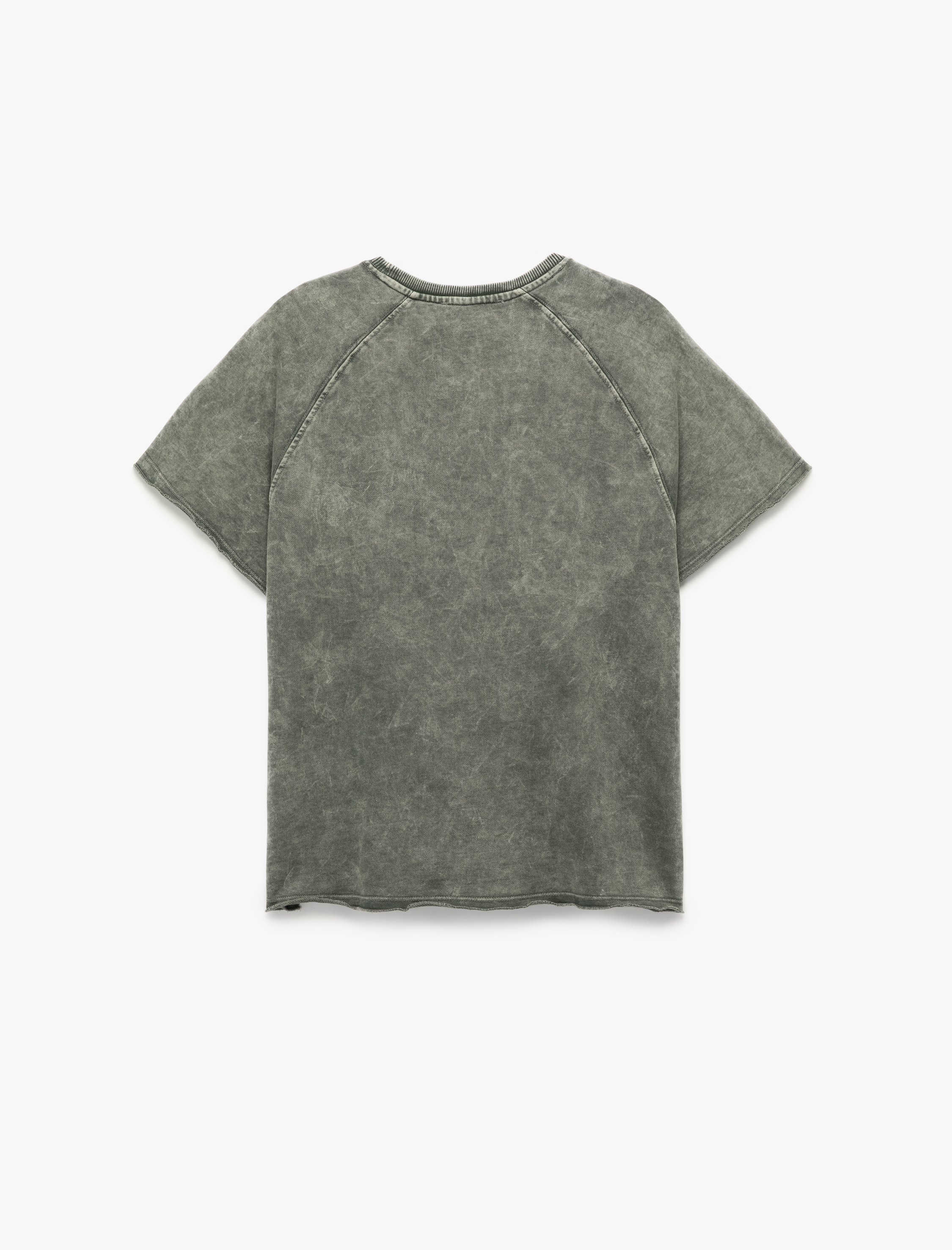   Pamuklu Soluk Efektli Kısa Kollu Bisiklet Yaka Baskılı Oversize Tişört