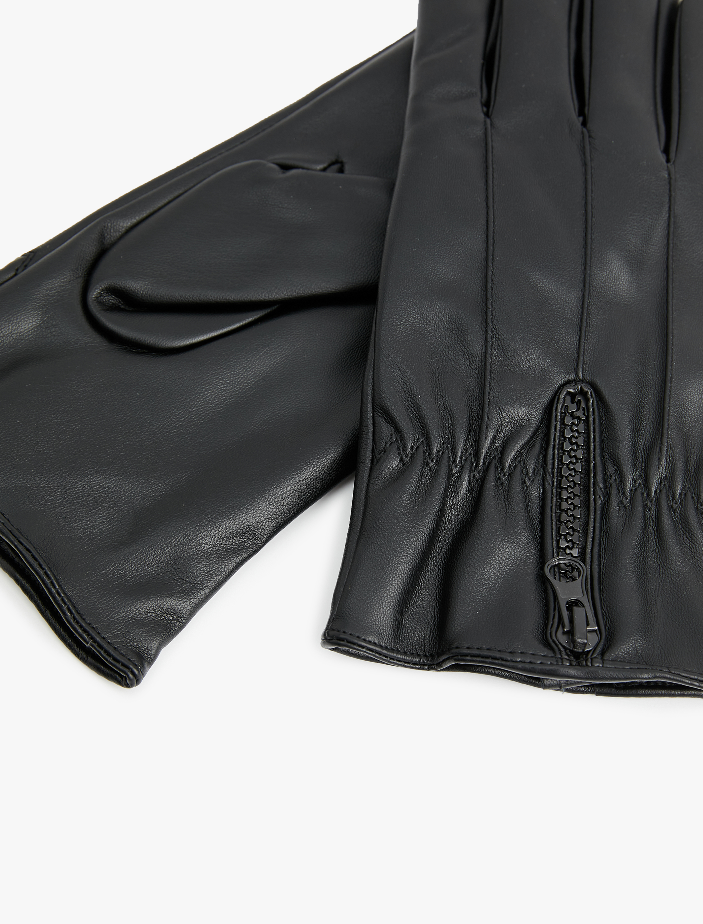  Erkek Fermuar Detaylı Suni Deri Eldiven