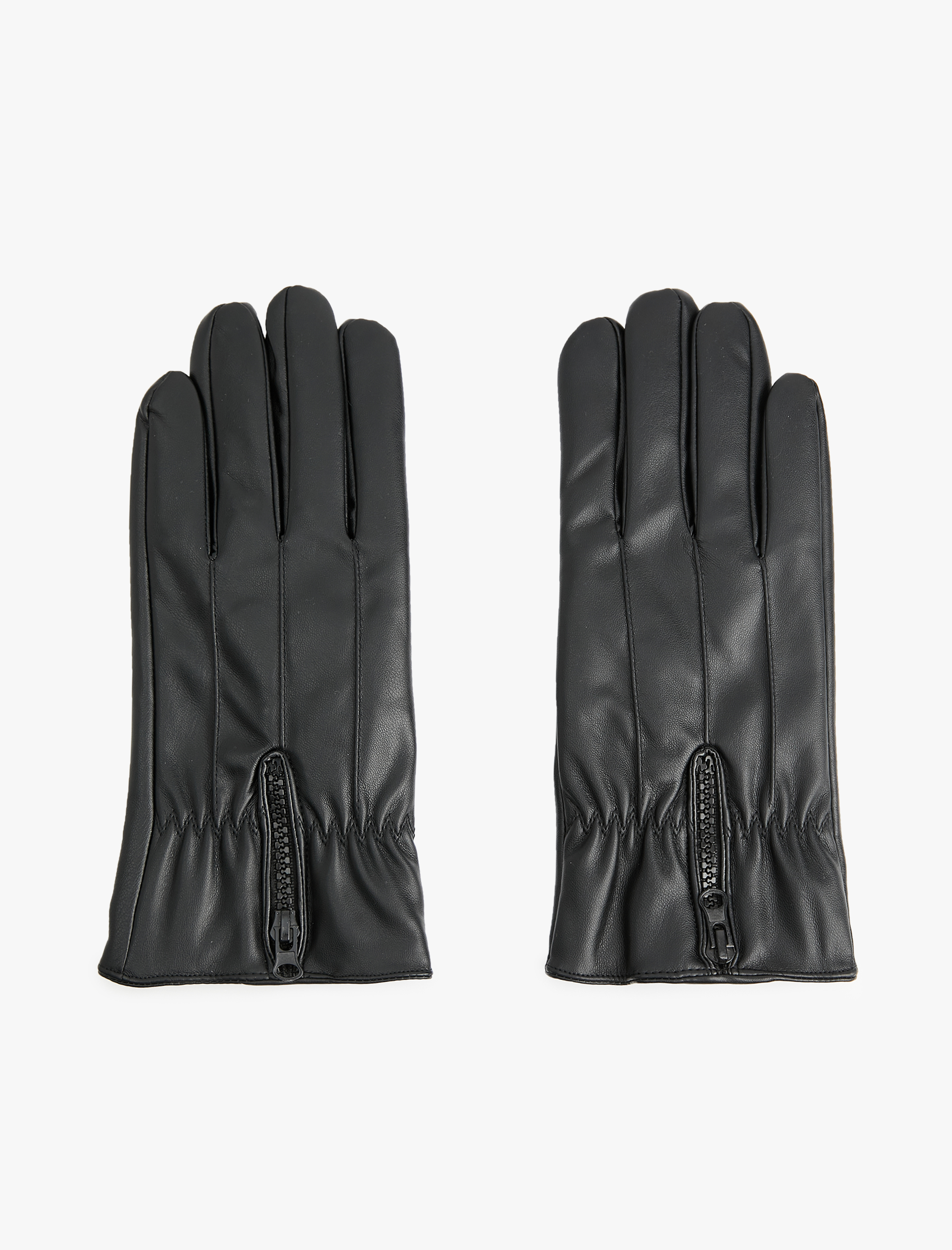  Erkek Fermuar Detaylı Suni Deri Eldiven