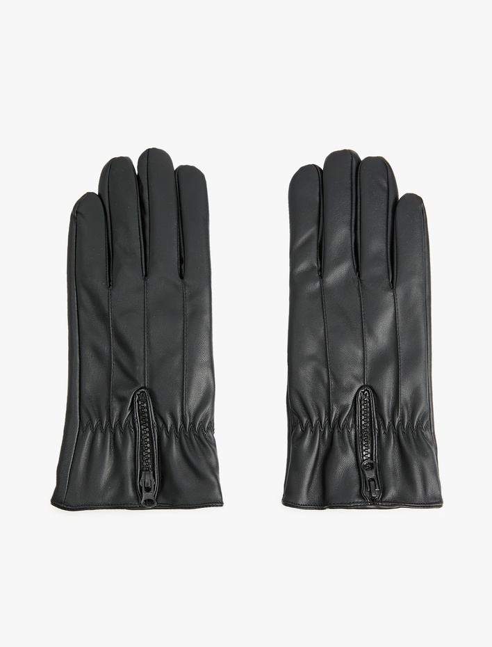 Erkek Fermuar Detaylı Suni Deri Eldiven