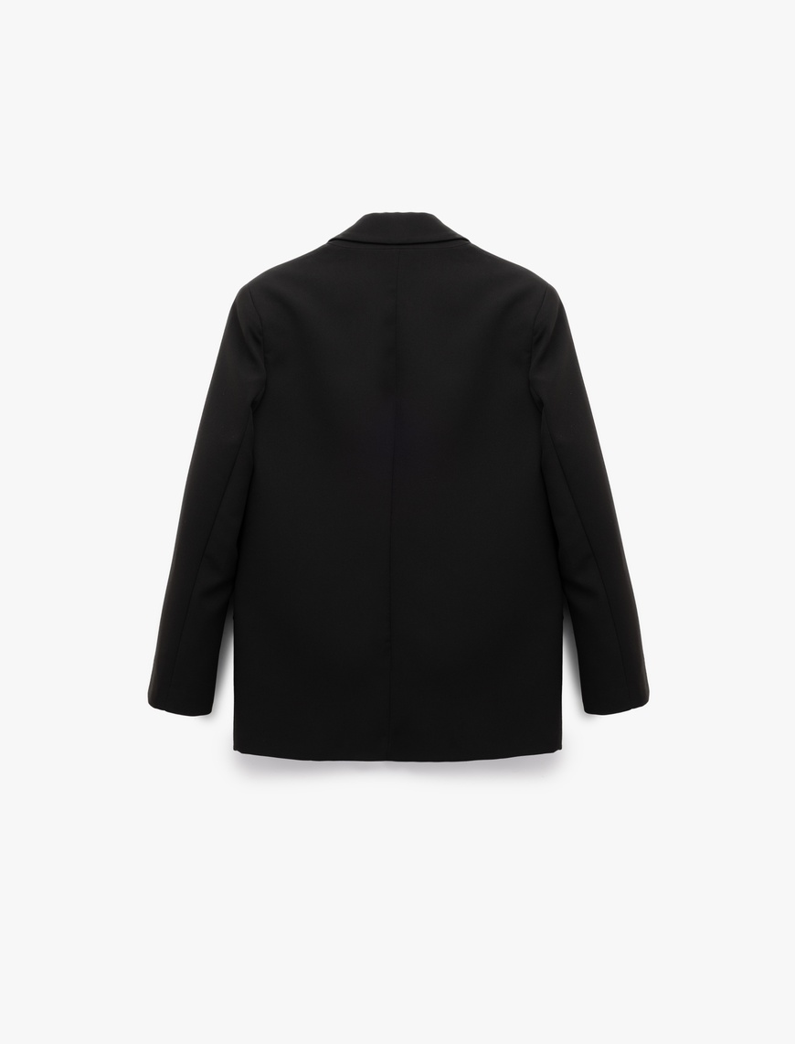   Uzun Kollu Kapaklı Cep Detaylı Oversize Kruvaze Blazer Ceket