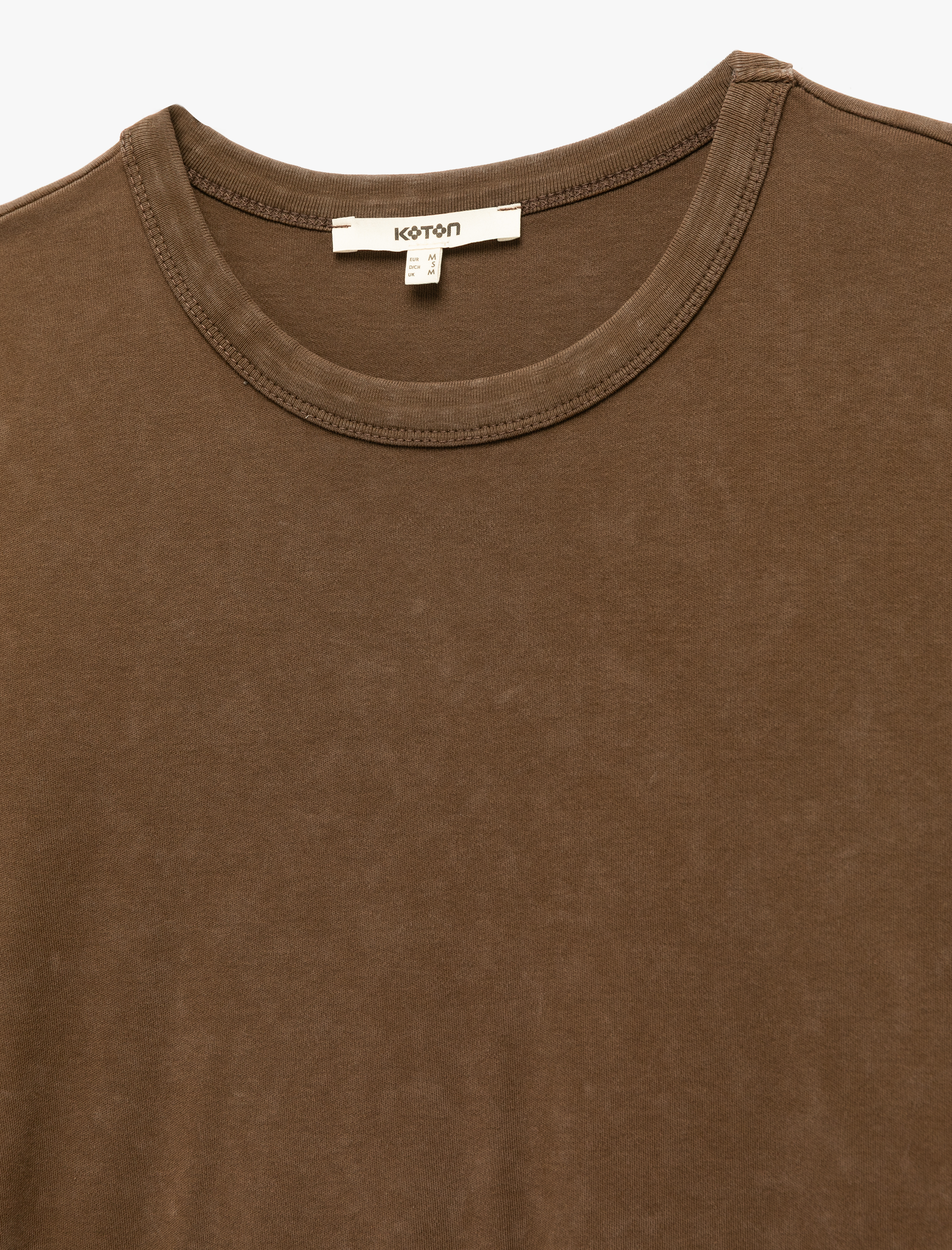   Pamuklu Soluk Efektli Kısa Kollu Bisiklet Yaka Tişört