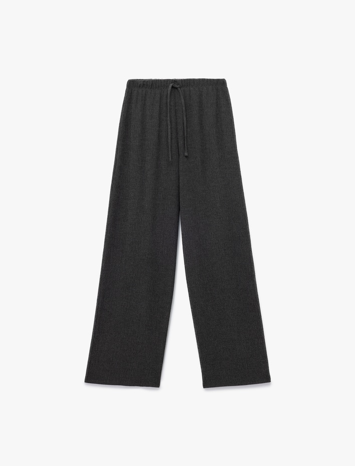 Bürümcük Kumaş Rahat Kalıp Beli Bağcıklı Düz Bol Paça Pantolon