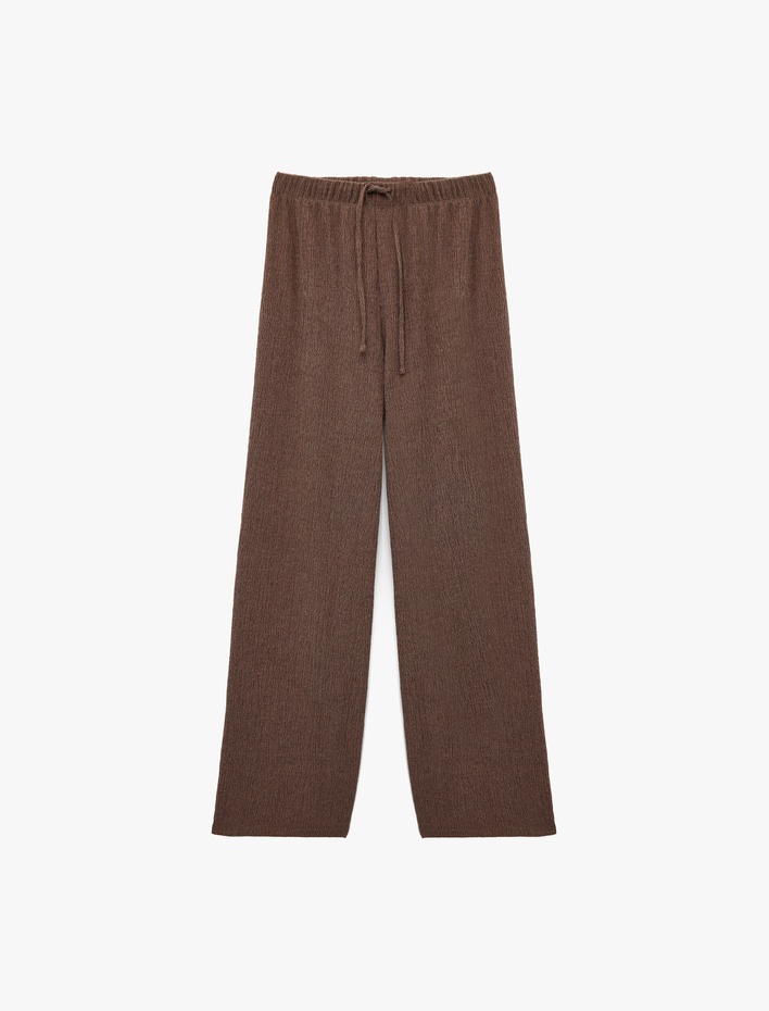  Bürümcük Kumaş Rahat Kalıp Beli Bağcıklı Düz Bol Paça Pantolon