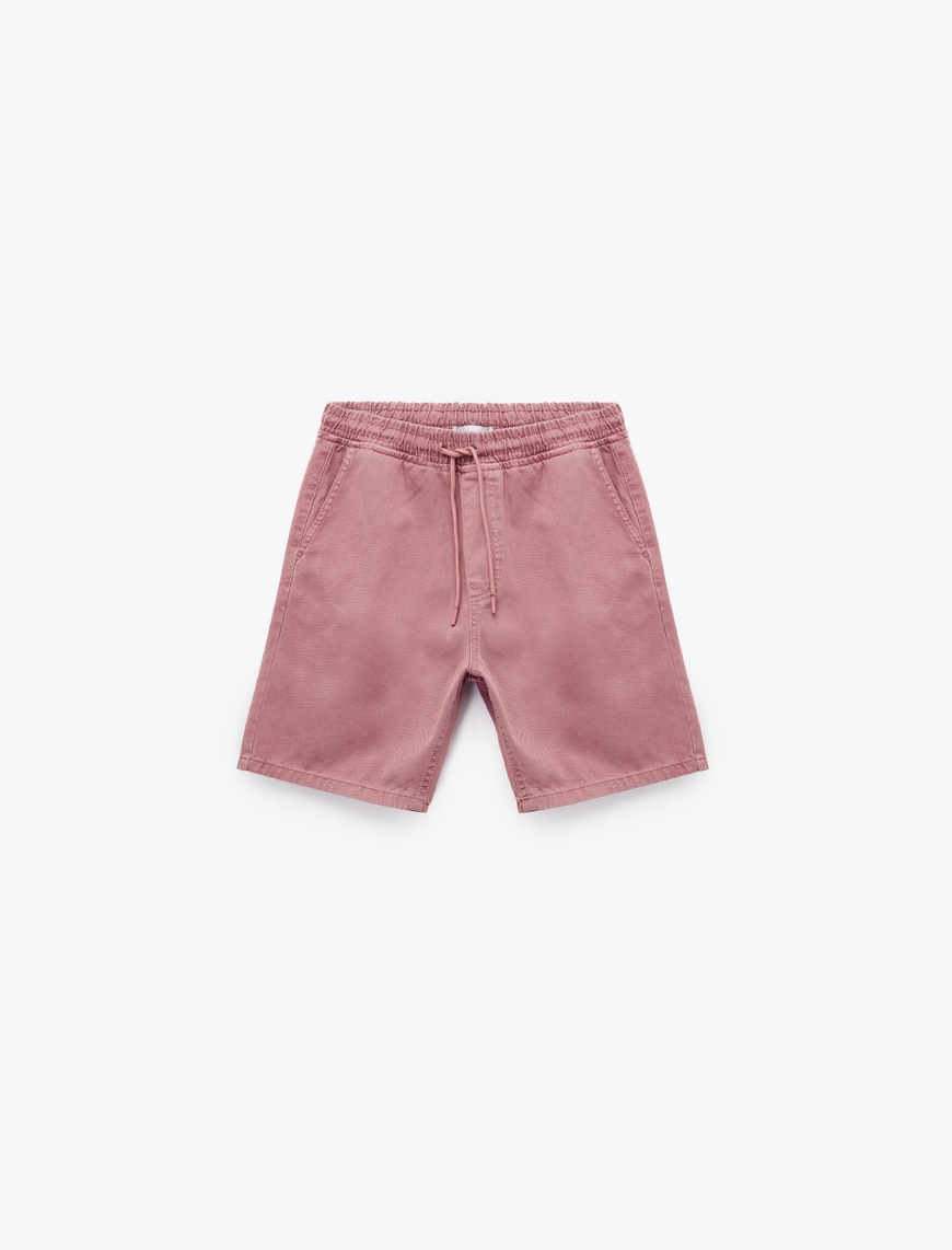   Pamuklu Bermuda Cep Detaylı Beli Bağcıklı Baggy Jean Şort