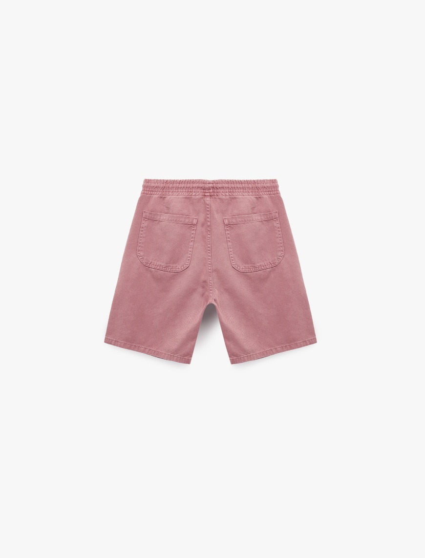   Pamuklu Bermuda Cep Detaylı Beli Bağcıklı Baggy Jean Şort