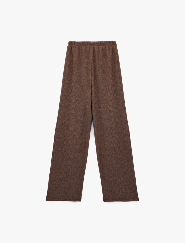 Bürümcük Kumaş Rahat Kalıp Beli Bağcıklı Düz Bol Paça Pantolon_1