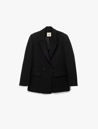 Uzun Kollu Kapaklı Cep Detaylı Oversize Kruvaze Blazer Ceket