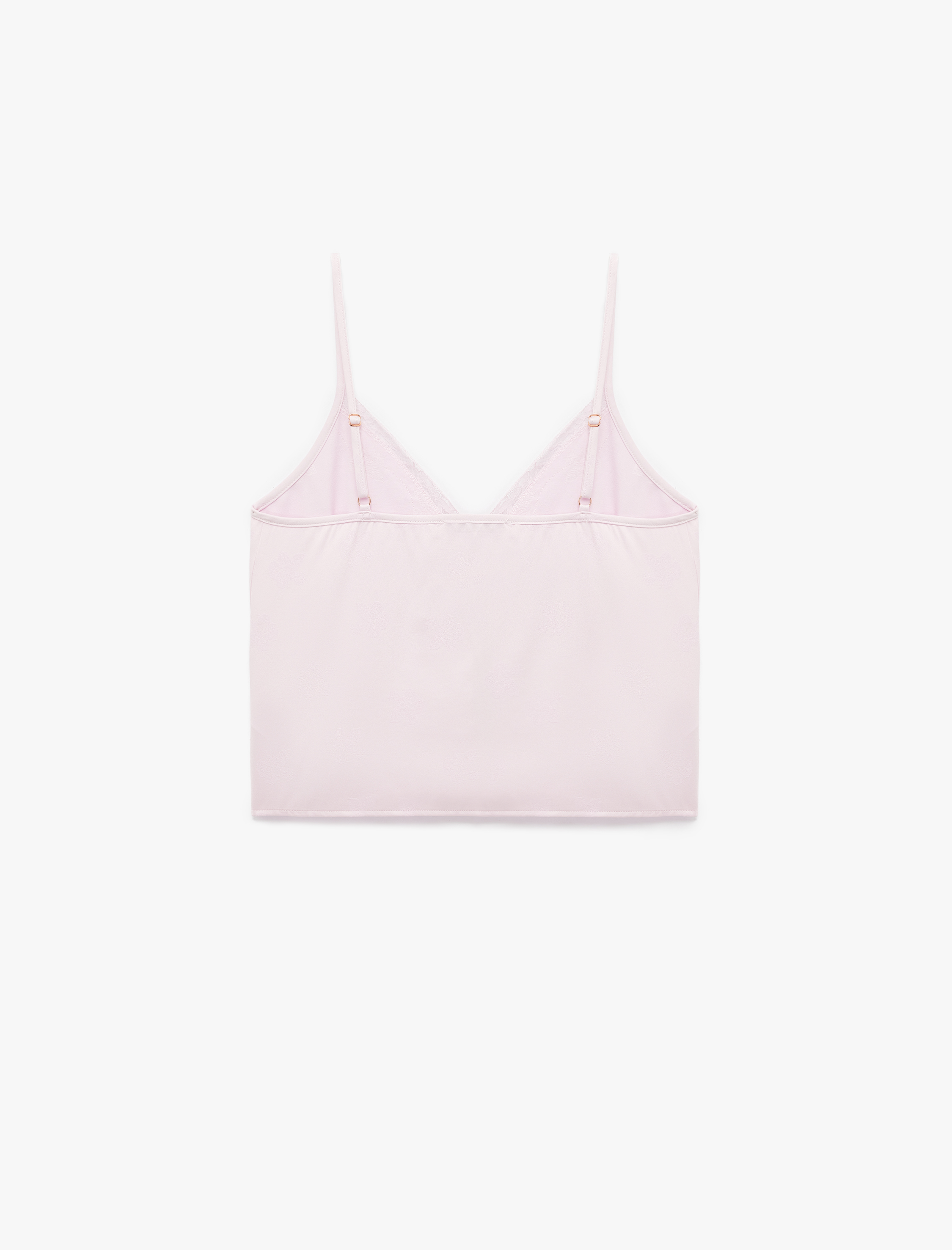   Dantelli Fiyonk Detaylı İnce Askılı Saten Pijama Üstü