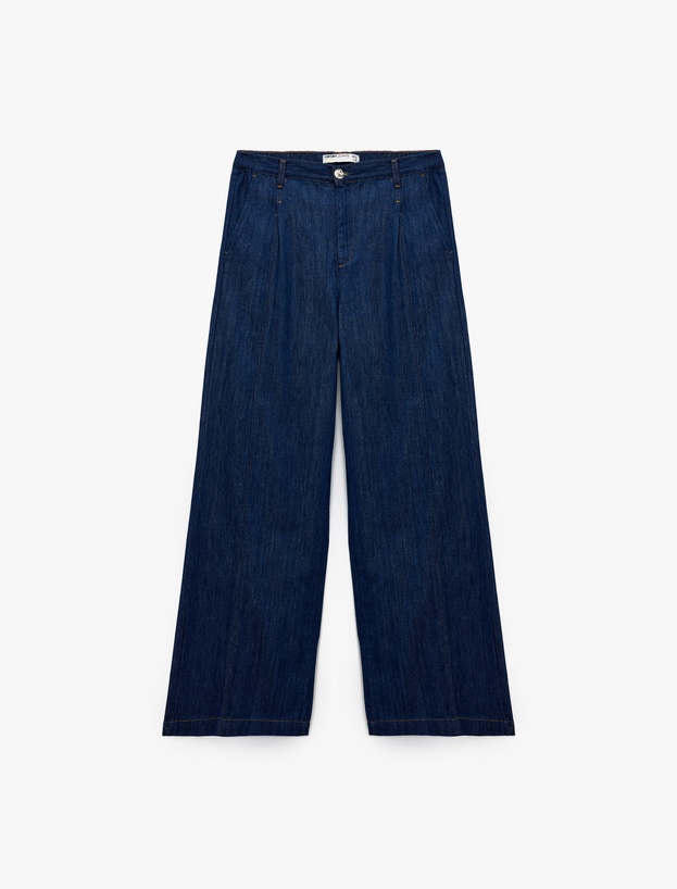 Pamuklu Yüksek Bel Geniş Paça Denim Pantolon - Bianca Wide Leg Jeans_0