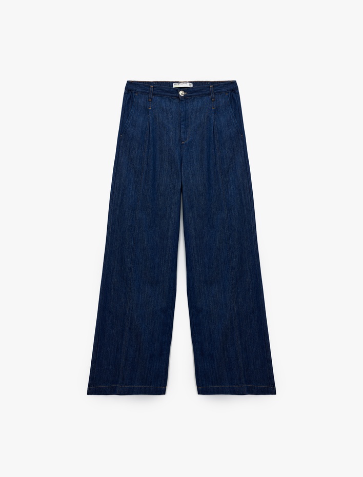  Pamuklu Yüksek Bel Geniş Paça Denim Pantolon - Bianca Wide Leg Jeans