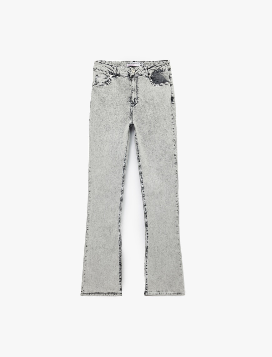   Yüksek Bel Dar Kesim İspanyol Paça Denim Pantolon - Flare Jeans