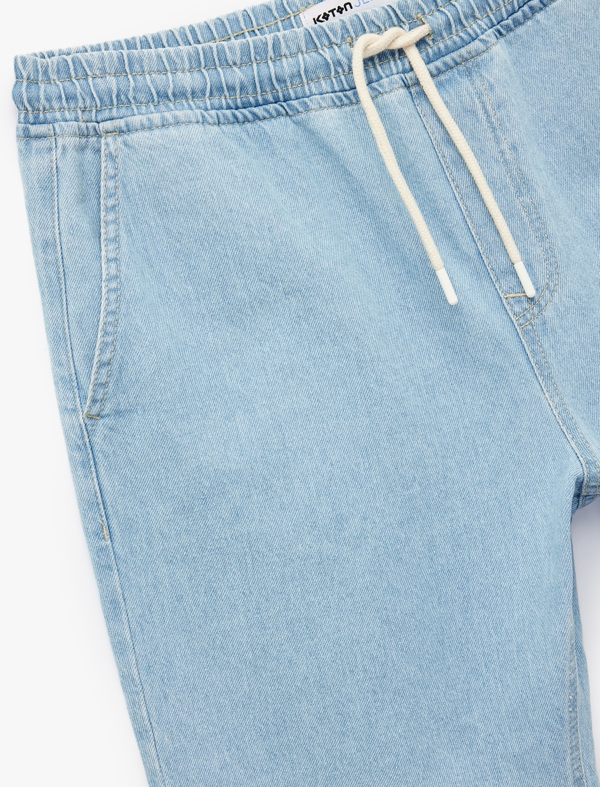   Beli Bağcıklı Cep Detaylı Pamuklu Bermuda Baggy Jean Şort