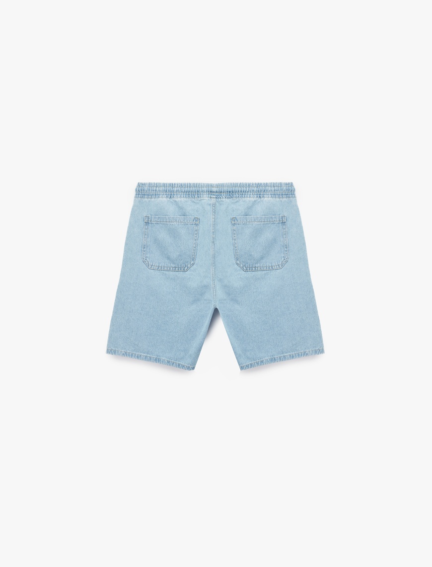   Beli Bağcıklı Cep Detaylı Pamuklu Bermuda Baggy Jean Şort