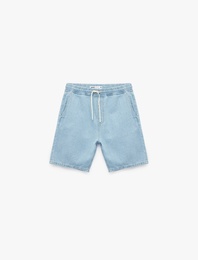 Beli Bağcıklı Cep Detaylı Pamuklu Bermuda Baggy Jean Şort