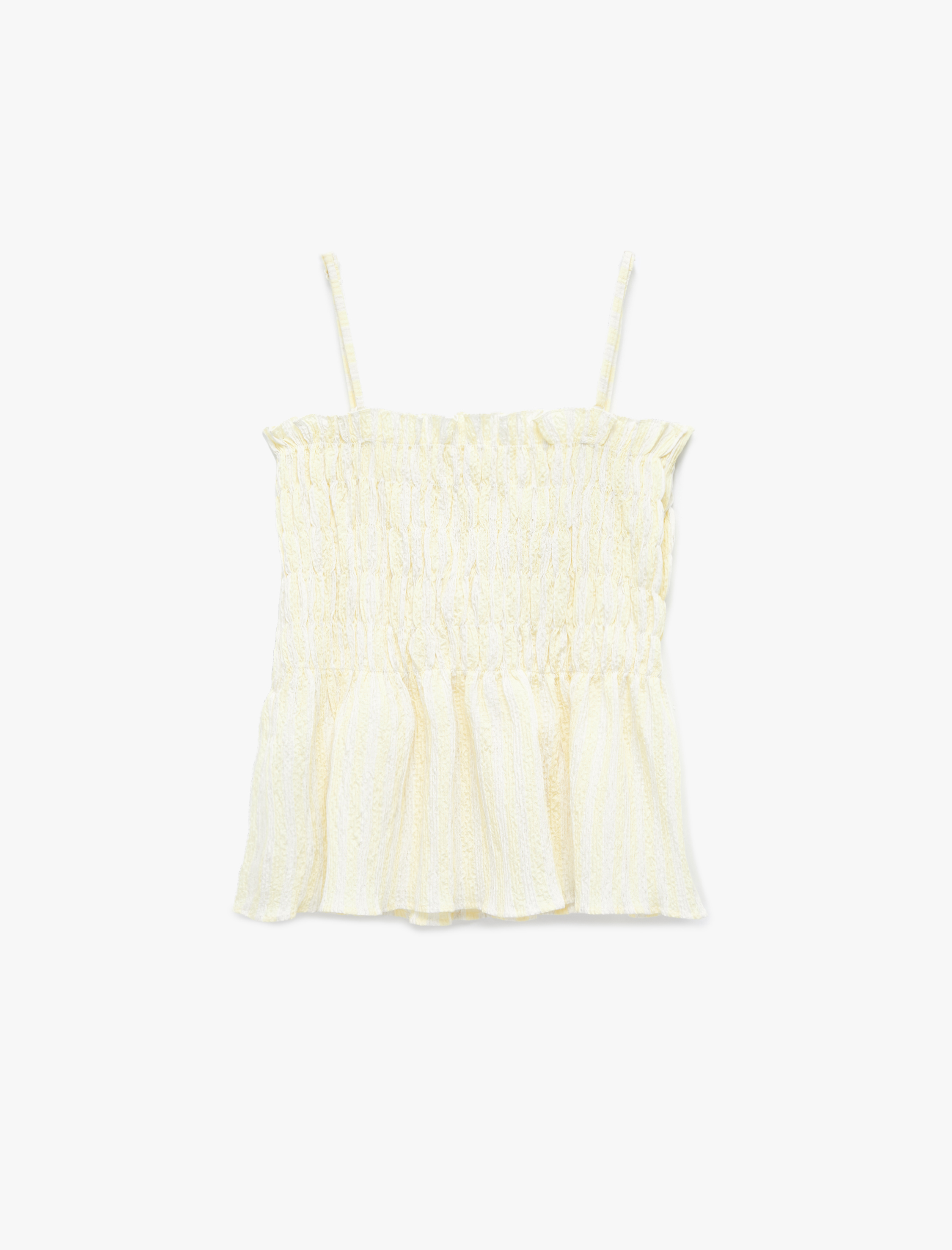   Keten Karışımlı Gipeli Fırfırlı İnce Askılı Bluz