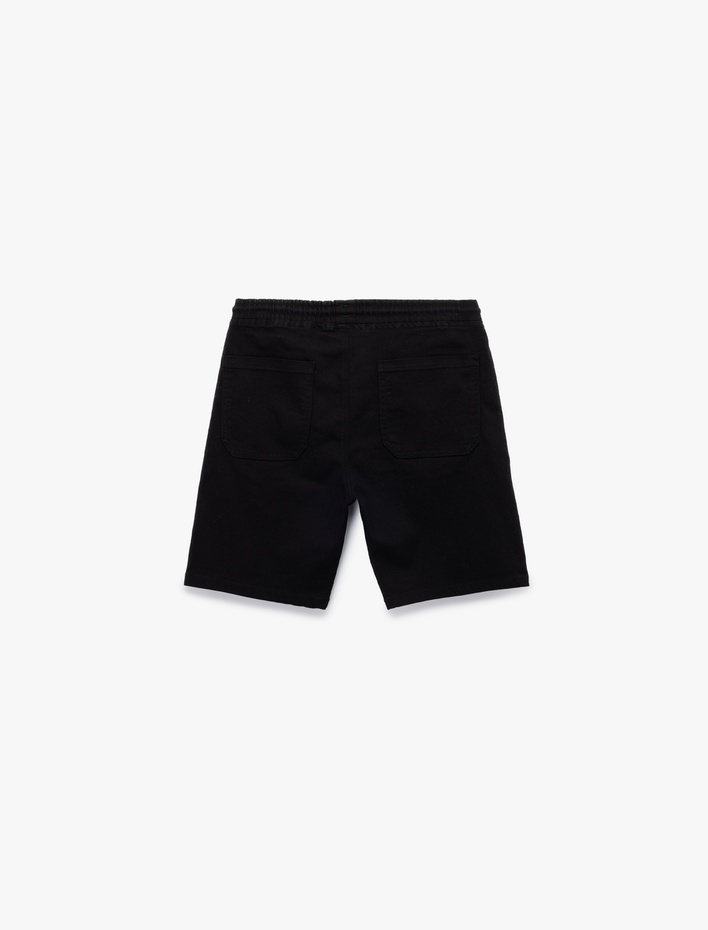  Cep Detaylı Bermuda Beli Bağcıklı Slim Fit Jean Şort