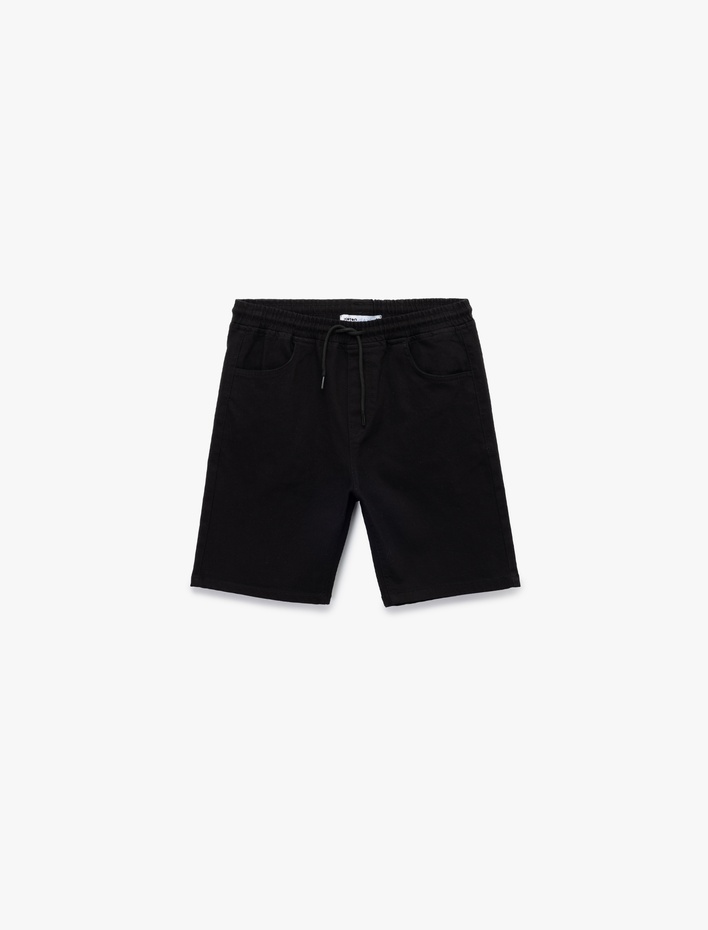  Cep Detaylı Bermuda Beli Bağcıklı Slim Fit Jean Şort
